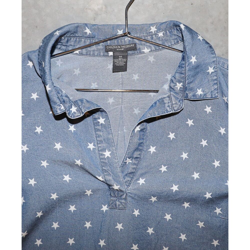 Blue Star Print High Low Tunic Top Size 3X - Picture 4 of 4